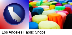 Los Angeles, California - bolts of fabric in a fabric shop