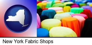 New York, New York - bolts of fabric in a fabric shop